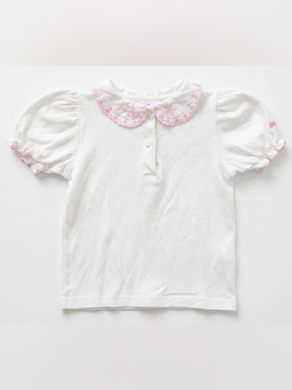 VTG OshKosh B'gosh Baby Girls Top 4T White Pink Embroidered Peter Pan Collar USA